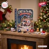 Front view of an EMT On The Way Advent Calendar displayed on a mantelpiece with miniature emergency ornaments.
