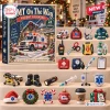 Front view of EMT On The Way Advent Calendar with packaging and acrylic emergency ornaments displayed.