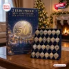 Front view of the Euro Proof 50th Anniversary Advent Calendar 2026 with 24 collectible ornaments displayed on stands.