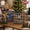 Front view of an Everton FC Forever Blue Christmas Advent Calendar with open compartments revealing 24 collectible ornaments.
