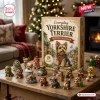 Front view of an Everyday Yorkshire Terrier Advent Calendar box displayed with small dog figurines on a wooden table.