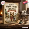Front view of Everyday Yorkshire Terrier Advent Calendar box with two toy figurines on wooden table.