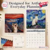 Front view of the Famous Painting Cat 2027 Calendar displaying monthly grid layouts and dimensions.