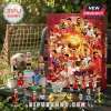 FIFA World Cup 2026 Advent Calendar box featuring football player portraits and miniature bobblehead figures on a bench.