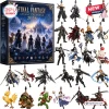 Front view of Final Fantasy 2026 Advent Calendar box alongside twenty miniature action figure keychains.