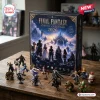 Front view of Final Fantasy 2026 Advent Calendar box on a wooden table surrounded by character figurines.
