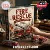 Fire Rescue Advent Calendar 2026 box with 24 fire truck toys, showing a red engine illustration on a festive wooden desk.