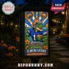 Florida Gators NCAA Solar Garden Light featuring a stained-glass style mascot design with football icons in a lawn setting.