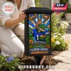 Florida Gators NCAA Solar Garden Light featuring a stained glass style Gator mascot, football imagery, and a black stake.