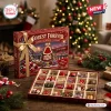 Front view of Forest Forever Christmas Advent Calendar open with small ornaments inside.