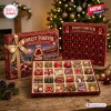 Front view of Forest Forever Christmas Advent Calendar with open compartments showing twenty-four ornaments.