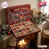 Front view of an open Forest Forever Christmas Advent Calendar filled with red and gold numbered keepsake compartments.