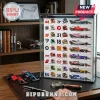Formula 1 Diecast Car Advent Calendar display case with numbered slots, miniature driver helmets, and racing car graphics.
