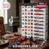 Formula 1 Diecast Car Advent Calendar display case featuring miniature racing vehicles and driver helmet numbered slots.