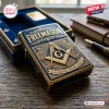 Freemason Limited Edition Lighter Case with gold square and compass emblem on a blue metal surface in a matching case.