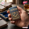 Freemason Limited Edition Lighter Case with blue enamel, gold trim, square and compass symbol, and ornate scrollwork.
