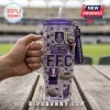 Fremantle Dockers 32nd Anniversary 40oz Stanley Tumbler with purple rhinestones, team logo, mascot, and jersey graphics.