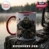 Friday the 13th Jason Voorhees Horror Accent Mug with red handle, featuring a Camp Crystal Lake graphic and custom name.