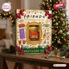 Front view of the Friends 32nd Anniversary Advent Calendar with a central golden frame cutout and holiday icons.
