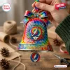 Grateful Dead 60th Anniversary Bell ornament featuring tie-dye pattern, Steal Your Face logo, dancing bears, and metal charm.