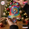 Grateful Dead 60th Anniversary Bell Ornament featuring a tie-dye pattern, Steal Your Face logo, dancing bears, and metal finish.