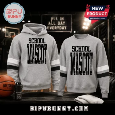 Gray School Mascot Striped Sleeve Hoodie