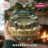 Green Bay Packers Lambeau Field 105th Anniversary Christmas ornament with stadium detail, green bow, and gold text banner.