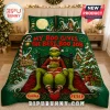 Green Monster Christmas 2026 Themed Bedding Set featuring a cartoon character in a bedroom with festive holiday decor.