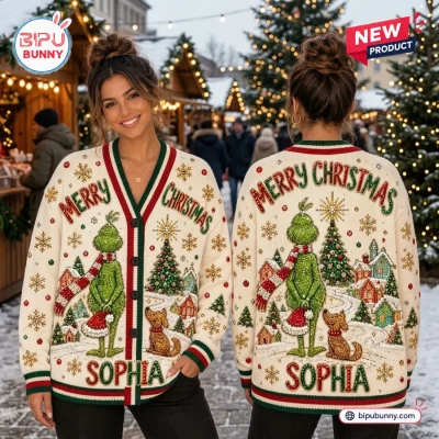 Grinch Merry Christmas 2026 Holiday Ugly Cardigan