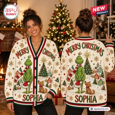 Grinch Merry Christmas 2026 Holiday Ugly Cardigan