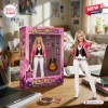 Front view of Hannah Montana 20th Anniversary Action Figure outside its pink packaging on a desk.