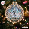 Front view of a clear spherical Christmas ornament featuring a teal-haired anime figure inside.