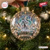 Close-up of Hatsune Miku 20th Anniversary Christmas Ornament hanging on a lit tree.