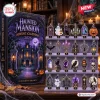 Front view of the Haunted Mansion 2026 Halloween Advent Calendar next to its display stand of charms.