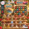 Front view of Hawaiian Odd Friends Advent Calendar box with twenty four numbered drawers and tiny island animal figurines.