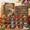 Front view of Hawaiian Odd Friends Advent Calendar box and 24 miniature figurines on steps.