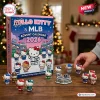 Hello Kitty x MLB Advent Calendar 2026 featuring Sanrio characters in baseball uniforms on a wooden table with mini figures.