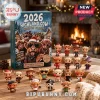 Highland Cow Christmas Advent Calendar 2026 box with 24 miniature figurine toys featuring cattle in themed festive outfits.