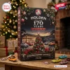 Front view of a Holden 170th Anniversary Christmas Advent Calendar featuring classic cars and holiday tree decoration.