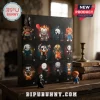 Horror Movie Character 2026 Halloween Advent Calendar box with illustrated chibi villains like Pennywise and Chucky figures.