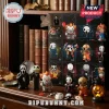 Horror Movie Character 2026 Halloween Advent Calendar featuring chibi-style horror icons on a dark box on a wood desk.