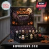 Horror Movie Character 24-Day Halloween Advent Calendar with miniature figurines of famous movie villains on a wooden table.