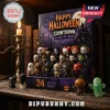Horror Movie Character 24-Day Halloween Advent Calendar featuring miniature chibi-style figures on a dark vintage bookshelf.
