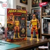 Front view of Hulk Hogan Hulkamania WWE Legend Action Figure standing next to its open packaging box.