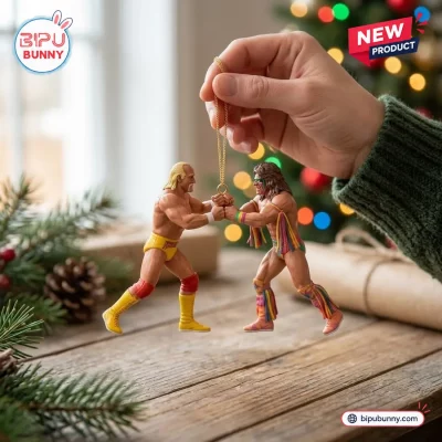 Hulk Hogan x Ultimate Warrior Wrestling Christmas Ornament