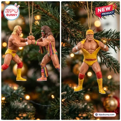 Hulk Hogan x Ultimate Warrior Wrestling Christmas Ornament