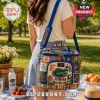 Igloo Florida Gators Quilted Lunch Bag with blue shoulder strap featuring team logo and orange and blue patterned fabric.