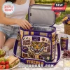 Igloo Louisiana State University Quilted Lunch Bag with tiger graphics, purple and gold patchwork, and adjustable strap.
