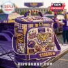 Igloo Louisiana State University quilted lunch bag with tiger mascot, LSU branding, and purple and gold fabric patchwork.