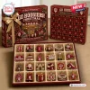 Front view of an Indiana Hoosiers Football ornament advent calendar displaying twenty-four unique university-themed ornaments.